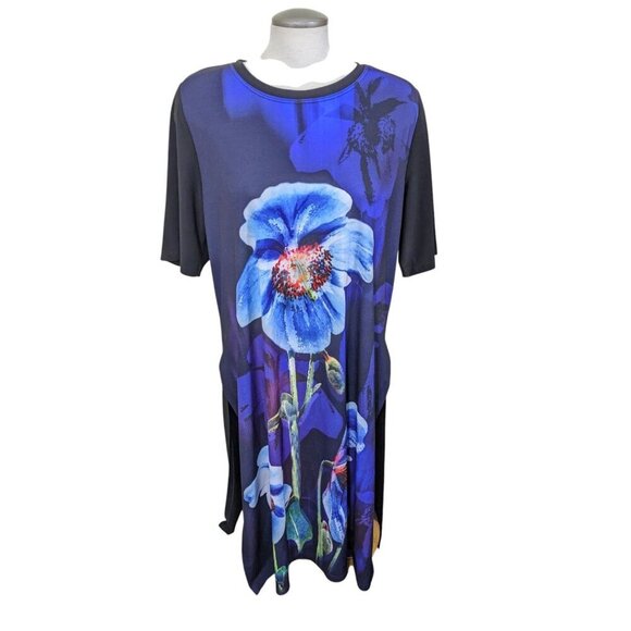 Marallis Collection Dress Cover Up Tunic Women XXL Black Floral High Side Slits - Picture 2 of 7